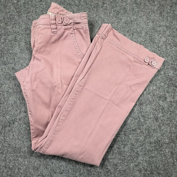 Y2K Plugg Chino Flare Pants Juniors 7 Stretch Khaki Rose Pink Button Leg Vintage - Picture 1 of 9